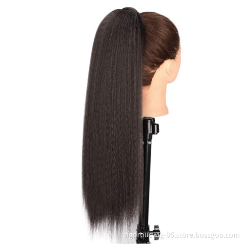 Vigorous Top Quality Cheap Price Long Yaki Straight Wave Magic Paste With Clip Drawstring Synthetic Ponytail Hair Extension